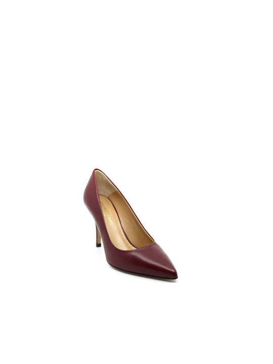 Leather Pointed Toe Heels in Burgundy