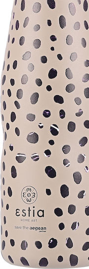 Estia Travel Flask Save the Aegean Recyclable Bottle Thermos Stainless Steel BPA Free 500ml Leopard Taupe