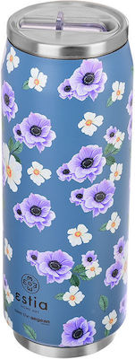 Estia Travel Cup Save the Aegean Glas Thermosflasche Rostfreier Stahl BPA-frei Garden Blue 500ml mit Stroh
