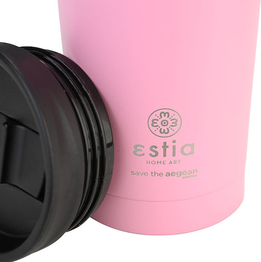 Estia Travel Mug Save The Aegean Ανακυκλώσιμο Ποτήρι Θερμός Ανοξείδωτο BPA Free 350ml Blossom Rose