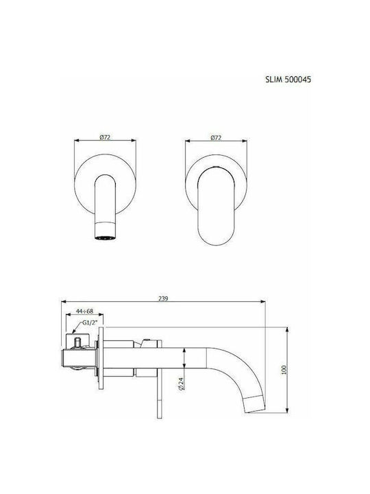 Armando Vicario Slim Σετ Μίκτης & Στόμιο Εντοιχισμού για Νιπτήρα Μαύρο