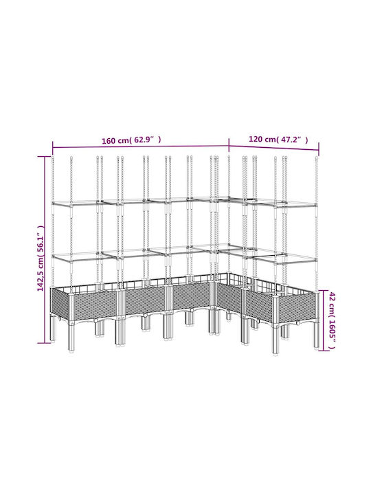 vidaXL Planter Box Plastic Brown 160x120x142.5cm.