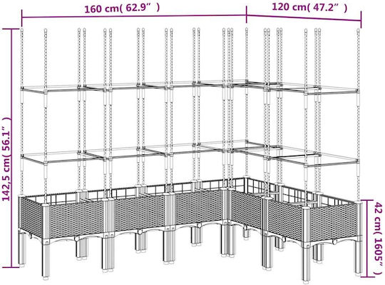 vidaXL Ζαρντινιέρα Πλαστική Μαύρο 160x120x142.5εκ.