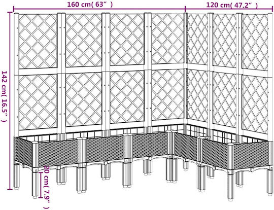vidaXL Planter Box Plastic Gri 160x120x142cm.