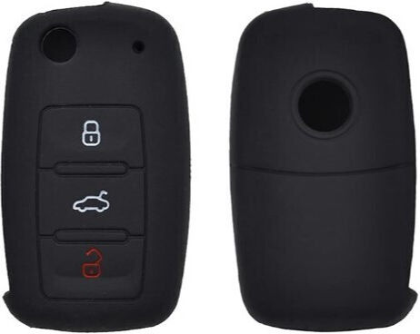 Car Key Cover Case made of with 3 Buttons for VW / Seat / Skoda in Black Color