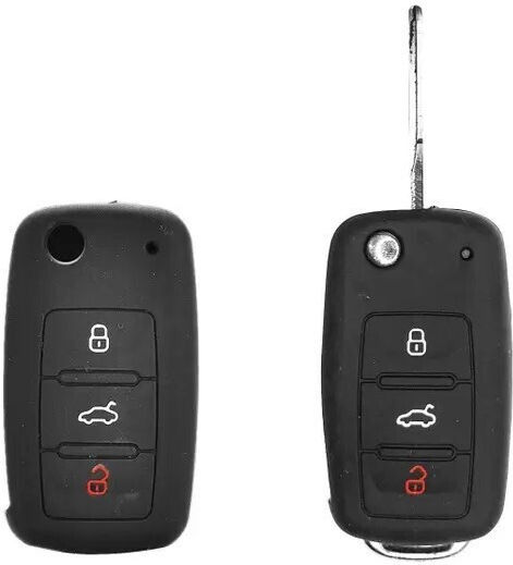 Car Key Cover Case made of with 3 Buttons for VW / Seat / Skoda in Black Color