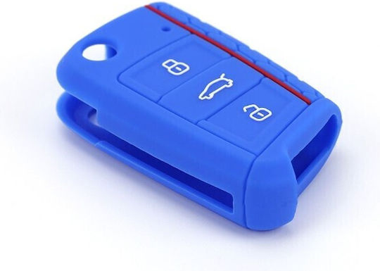Car Key Cover Case made of with 3 Buttons for Skoda / Seat / VW in Blue Color