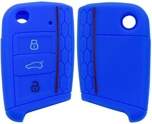 Car Key Cover Case made of with 3 Buttons for Skoda / Seat / VW in Blue Color