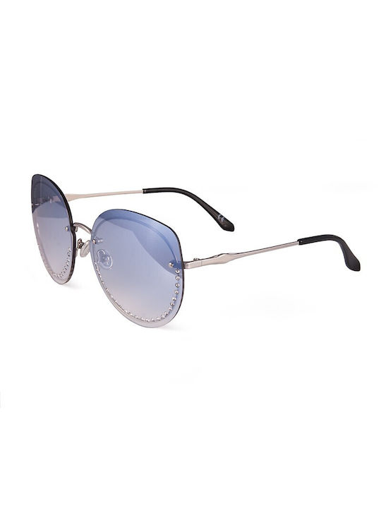 V-store Women's Sunglasses with Silver Metal Frame and Blue Lens 18628