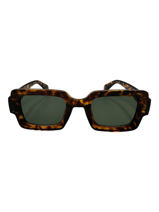 V-store Sunglasses with Brown Tartaruga Plastic Frame and Green Lens 3763