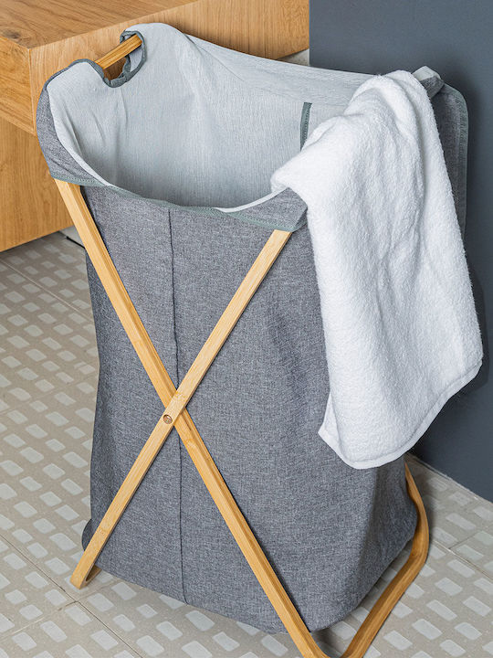 Estia Essentials Laundry Basket Bamboo Folding with Cap 40x40x70cm Gray