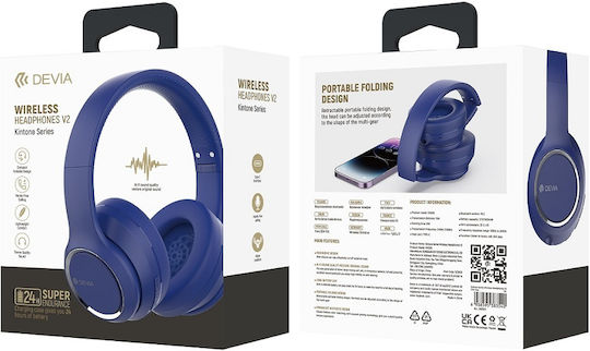 Devia EM039 Kintone Wireless / Wired On Ear Headphones with 18 hours of Operation Blue