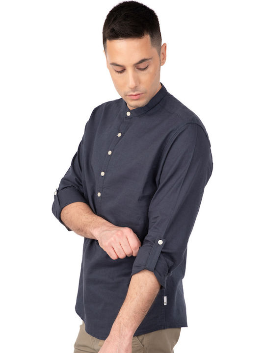 Long-sleeved Linen Shirt Dark Blue