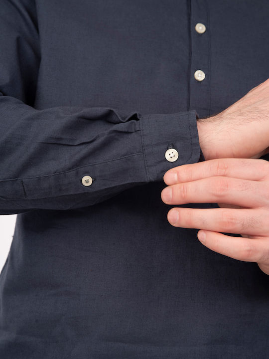 Long-sleeved Linen Shirt Dark Blue