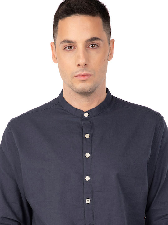 Long-sleeved Linen Shirt Dark Blue