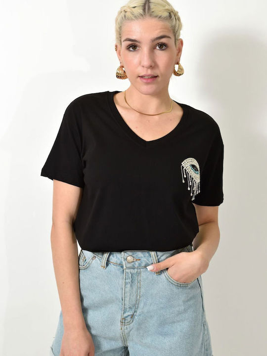 Black Rhinestone T-shirt 24156