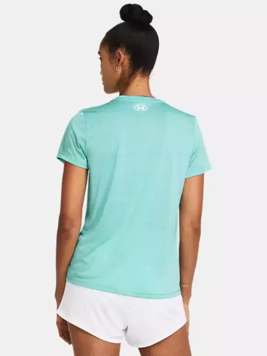 Women's Athletic Blouse Short Sleeve with V Neckline Radial Turquoise