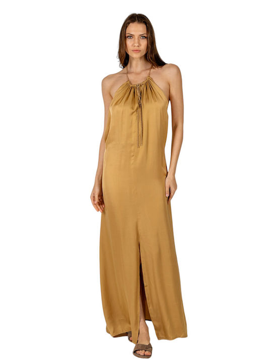 Sommer Maxi Abendkleid Satin Gold