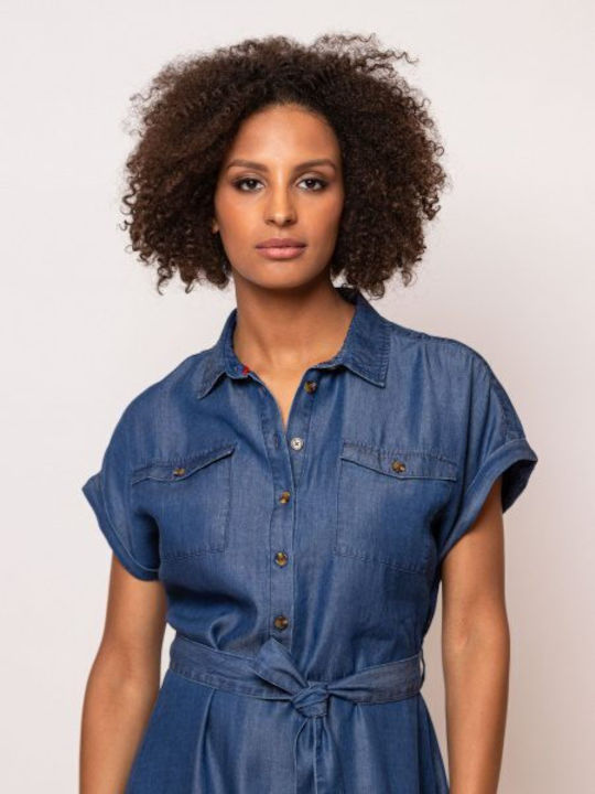 Heavy Tools Jean Short-Sleeve Dress 460/vivien Blue Denim