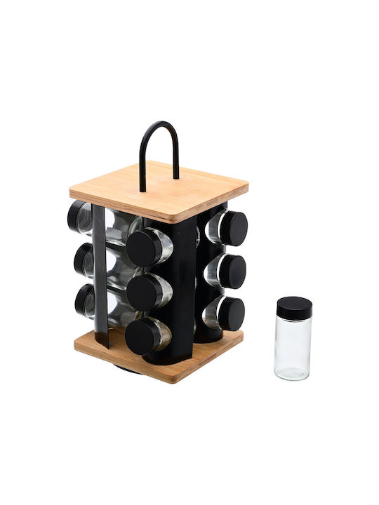 Estia Glass Tabletop Rotating Spice Rack Bamboo Essentials Brown 12pcs