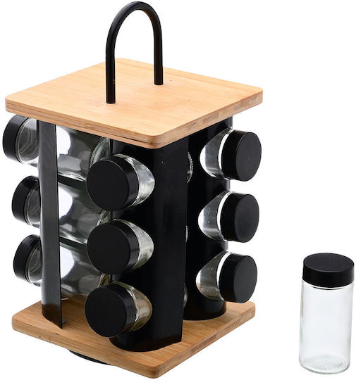 Estia Glass Tabletop Rotating Spice Rack Bamboo Essentials Brown 12pcs