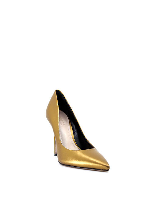 Schutz Leather Pointed Toe Gold High Heels