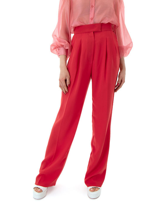 Studio 83 Women's High-waisted Fabric Trousers in Straight Line RED