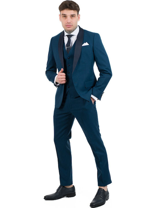 Men's Suit with Vest Slim Fit Petrol (Item J062)