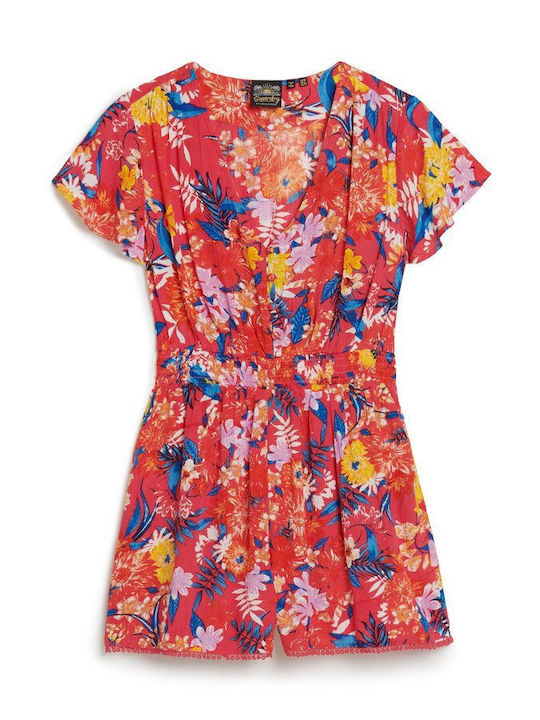 Beach Playsuit Damen Kurzärmelig Einteiler Shorts Rot