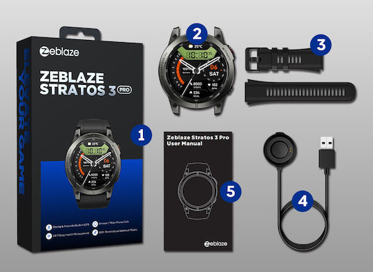 Zeblaze Stratos 3 Pro Aluminium 46mm Smartwatch mit Pulsmesser (Schwarz)