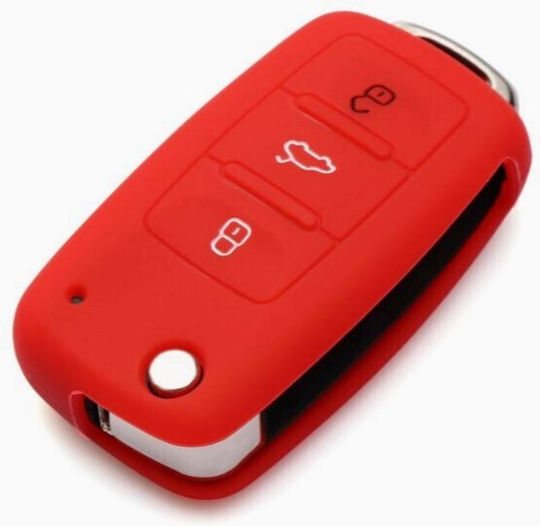 Car Key Cover Case made of with 3 Buttons for VW / Seat / Skoda in Red Color