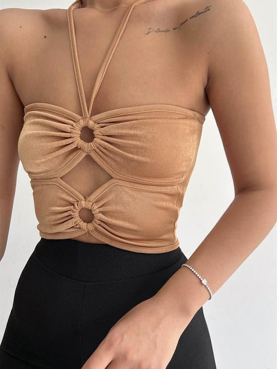 Sinell Bluză de Damă Corset Bluză cu umerii goi Camel