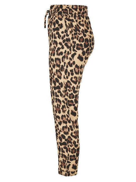 Urban Classics Women's Fabric Capri Trousers with Elastic Leopard Leo