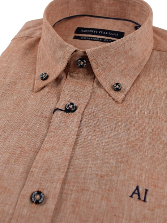 Artisti Italiani Men's Shirt Linen Orange