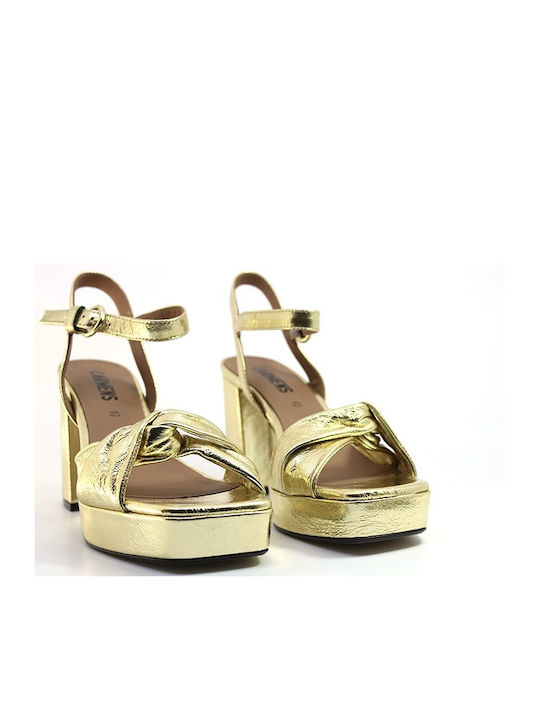 Carmens Platform Leather Women's Sandals Gold with High Heel