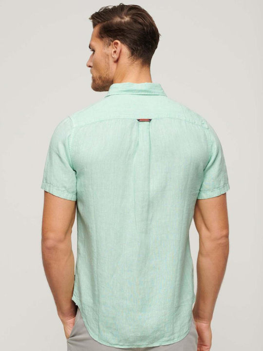 Superdry D3 Stud Studios Casual Men's Shirt Short Sleeve Linen Green