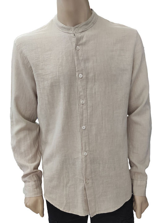 Jonny Wolf Men's Shirt Long Sleeve Linen Beige