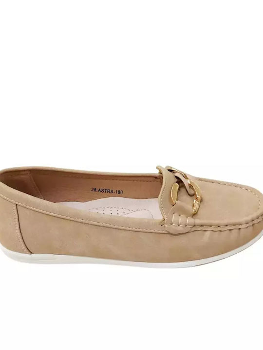 Antrin Leather Women's Moccasins in Beige Color