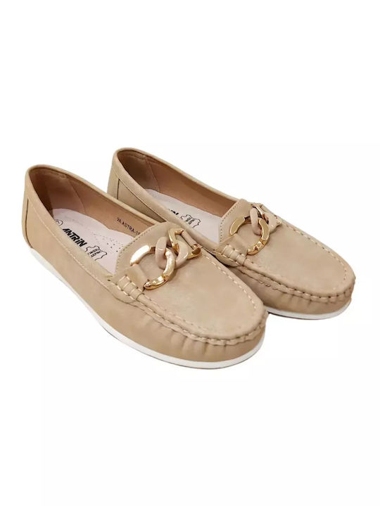 Leather Women's Moccasins in Beige Color