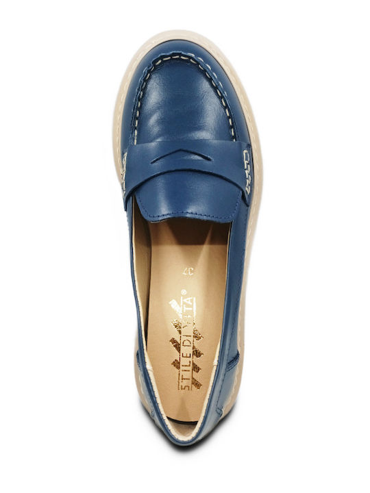 Leder Damen Mokassins in Blau Farbe