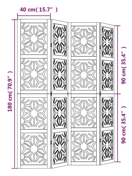 vidaXL Διακοσμητικό Παραβάν Ξύλινο με 4 Φύλλα 140x180cm