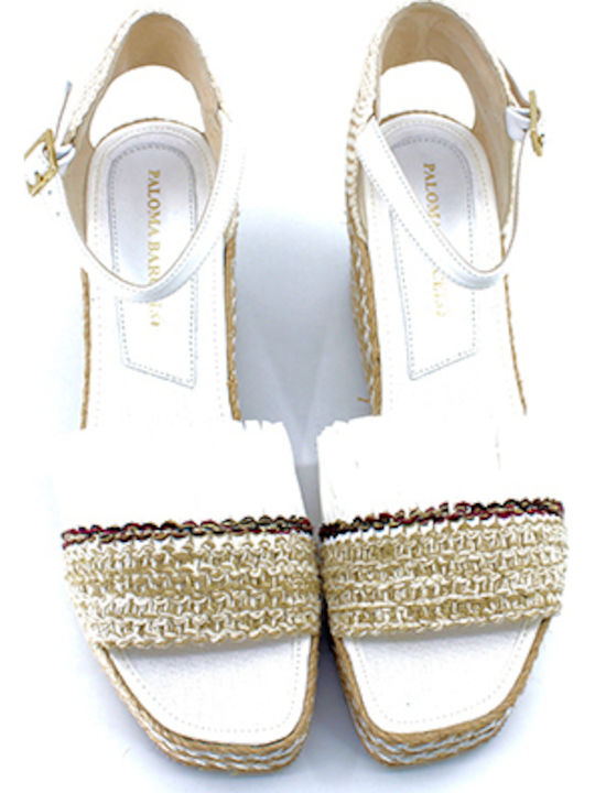 Weiße Leder Plateau-Espadrilles