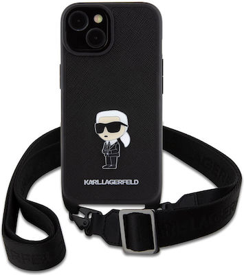 Karl Lagerfeld Saffiano Back Cover Πλαστικό με Λουράκι Μαύρο (iPhone 15)