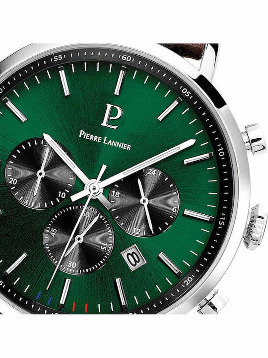 Pierre Lannier Baron Ανδρικό Ρολόι 43mm Χρονογράφος Μπαταρίας με Καφέ Δερμάτινο Λουράκι