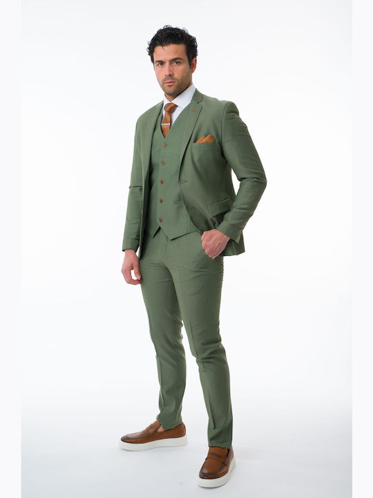 Mezzo Uomo Men's Suit with Vest Green