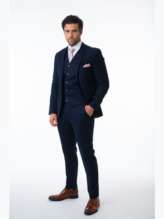 Mezzo Uomo Men's Suit with Vest BLUE