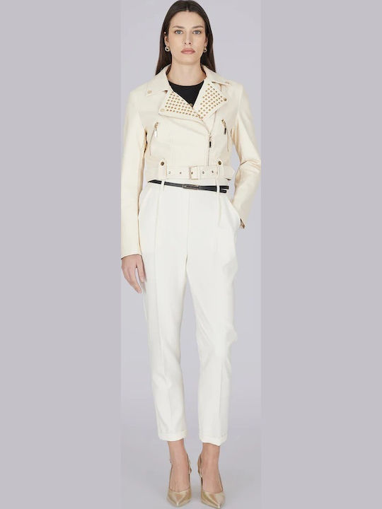 Damenjacke Ab38356 Artigli Chiodo Ecopelle Borchie in Elfenbein