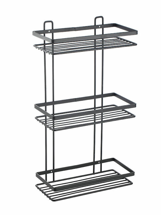 Estia Elegant Wall Mounted Bathroom Shelf Metallic with 3 Shelves 20.1x20.1x53.6cm Black