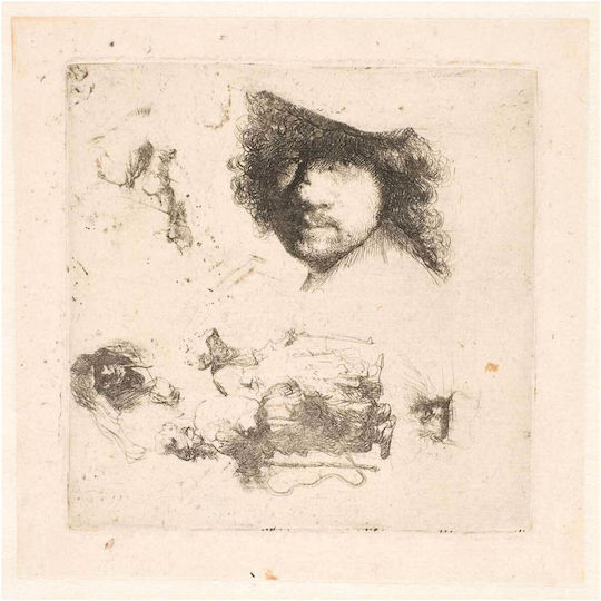 Sheet With Various Studies: Self-portrait, Beggar Couple, Heads By Rembrandt Van Rijn Painting on Canvas 110x110cm