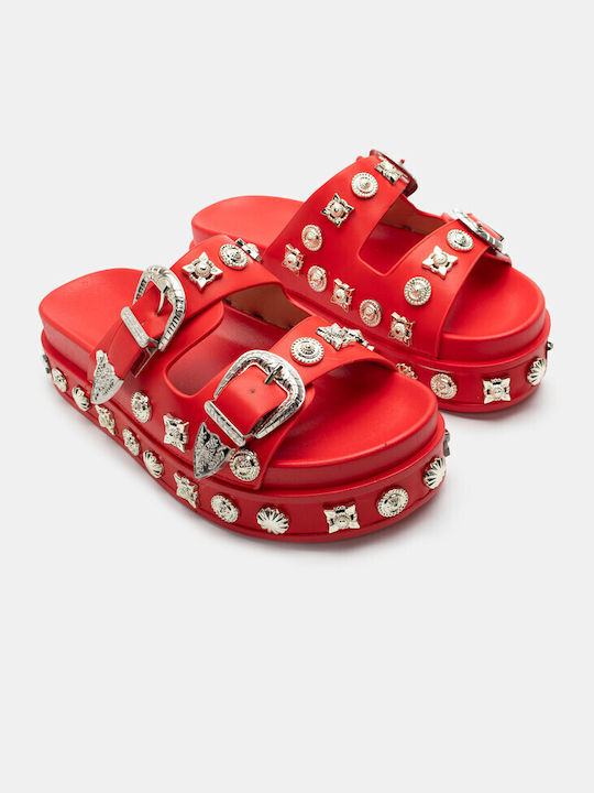 Luigi Flatforms Synthetic Leather Women's Sandals Red